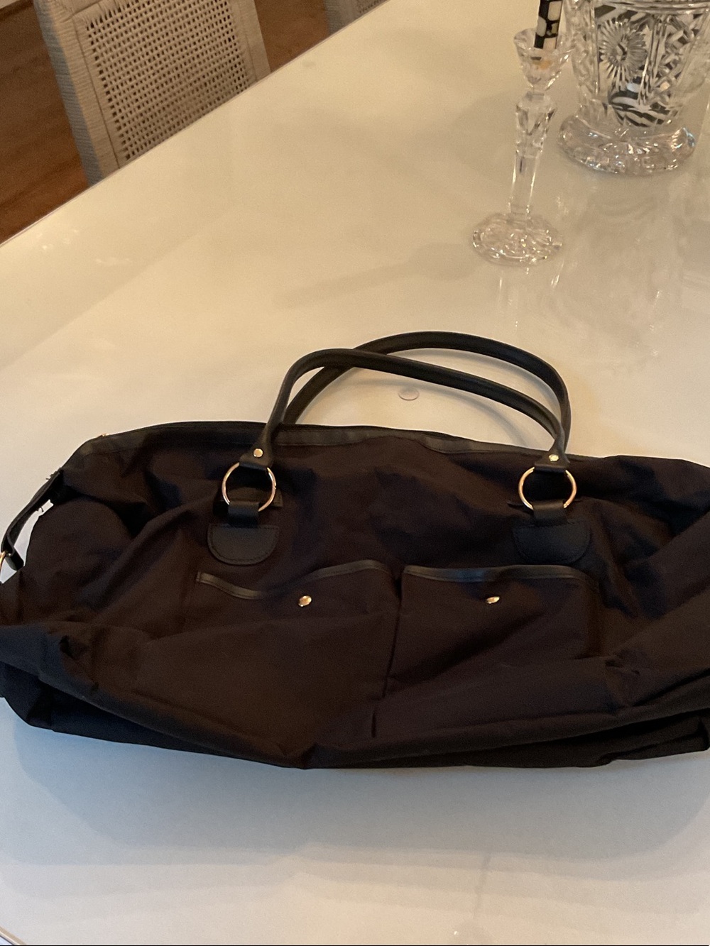 Black Nylon Tote Bag with Gold Hardware - Women Bags
